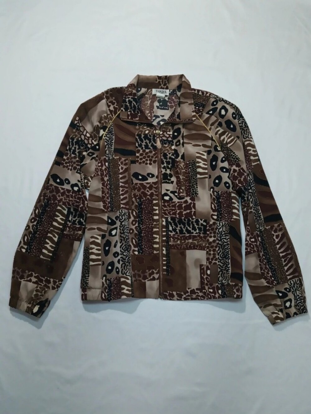 Teddi Brown Patchwork Animal Print Jean Jacket